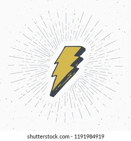 Lightning vintage label, Hand drawn sketch, grunge textured retro badge, typography design t-shirt print, vector illustration .