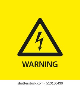 Lightning Warning Black Sign In Triangle. Danger Sign For Electricity. Vector Illustration