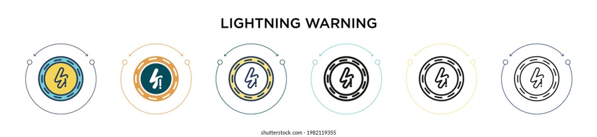 Lightning warning icon in filled, thin line, outline and stroke style. Vector illustration of two colored and black lightning warning vector icons designs can be used for mobile, ui, web