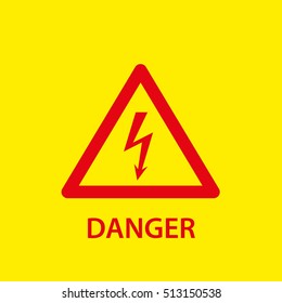 Lightning Warning Red Sign In Triangle. Danger Sign For Electricity. Vector Illustration