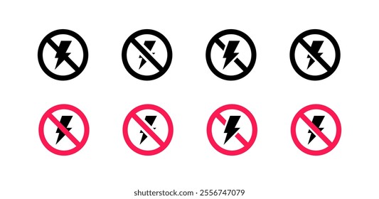 Lightning warning set icons. Silhouette and flat style. Vector icons.