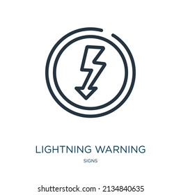 lightning warning thin line icon. warning, lightning linear icons from signs concept isolated outline sign. Vector illustration symbol element for web design and apps.