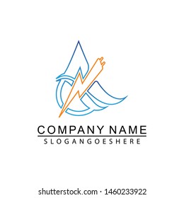 Lightning and water drop - vector logo template concept illustration. Symbol of energy water and electric energy