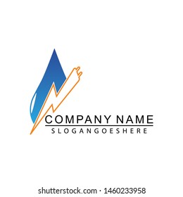 Lightning and water drop - vector logo template concept illustration. Symbol of energy water and electric energy