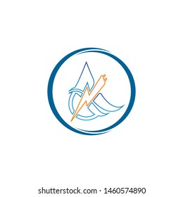 Lightning and water drop - vector logo template concept illustration. Symbol of energy water and electric energy