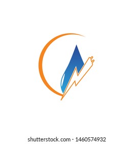 Lightning and water drop - vector logo template concept illustration. Symbol of energy water and electric energy