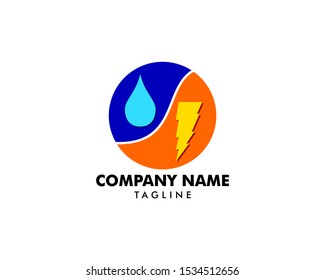 Lightning and water drop vector logo template concept illustration