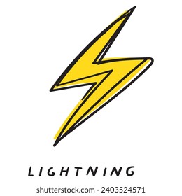 Lightning. Weather forecast. Flat isolated icon on white background. Simple hand drawn design.