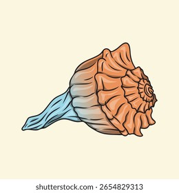 Lightning Whelk Seashell with Detailed Texture and Color Gradation