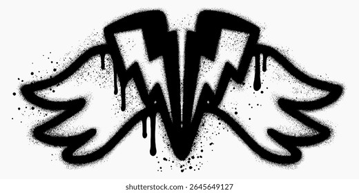 lightning with wings in graffiti style with black spray paint.