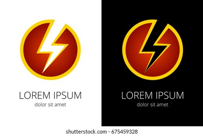 Lightning in yellow red circle, isolated options for name of company