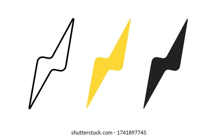 Lightning, yellow sign icon set. Vector electric concept in flat style