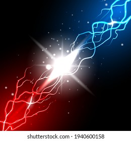 Fondo del desafío de los relámpagos. Resumen de los destellos eléctricos brillantes ataque de batalla, choque desafío explosión ilustración vectorial