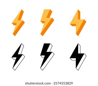 Lightnings. Thunderbolt icons. Set lightning bolts.