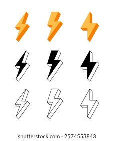 Lightnings. Thunderbolt icons. Set lightning bolts.