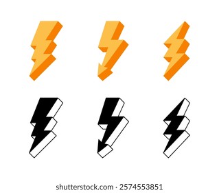 Lightnings. Thunderbolt icons. Set lightning bolts.