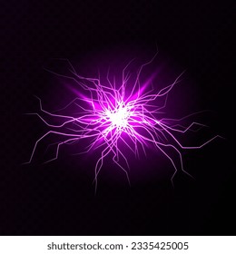 Lightnings, thunderbolt strikes isolated. Ground cracks with light inside. Powerful electrical discharge, Realistic 3d vector bolts set isolated on black background