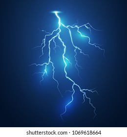 Lightnings. Thunder-storm and lightnings. Magic and bright lighting effects. Vector Illustration