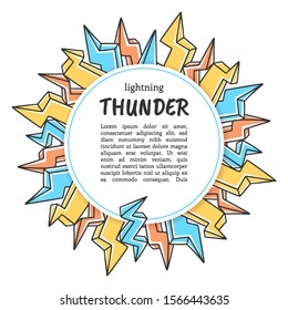 Lightnings vector banner in doodle and sketch style. Hand drawn poster for printing, postcard, card and brochure.