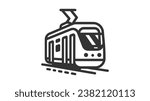 Lightrail or light rail transit with pantograph flat vector icon for transportation apps and websites.