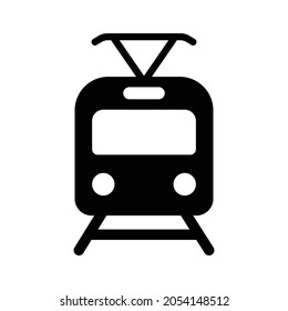 Lightrail or light rail transit with pantograph flat vector icon for transportation apps and websites