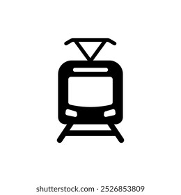 Lightrail or light rail transit with pantograph flat vector icon for transportation apps and websites