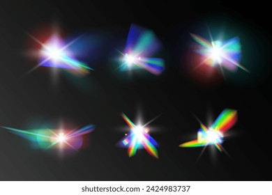 Luz, arco iris, cristal, reflexión, efecto, ilustración vectorial.	