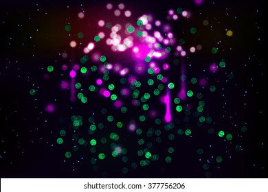 Lights abstract background with green confetti and bokeh effect. Graphic vector design illustration