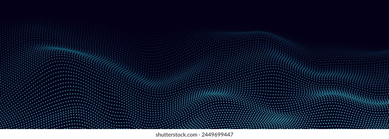 Fondo de luces. Onda de música coloreada. Código digital de Big Data. Ilustración de puntos futuristas