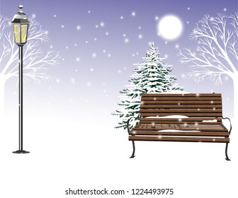 Lights bench snow