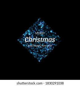 Lights Blue Bokeh Effect Christmas Background. Card Merry Christmas Happy New Year 2021