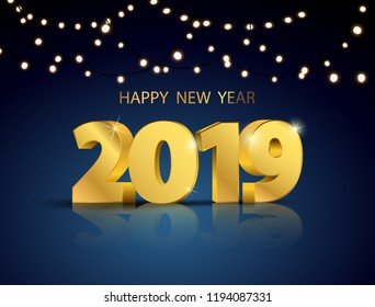 lights bokeh background with party 2019. Happy New Year concept.