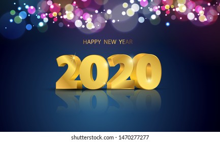 lights bokeh colorful background with party 2020. Happy New Year concept.