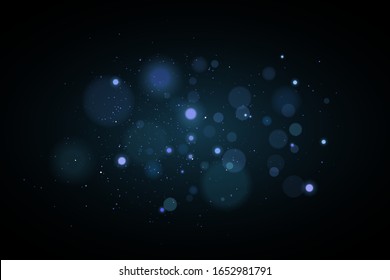 Lights bokeh on a black background. Glares with flying glowing particles. Ligh effect. Vector illustration. EPS 10