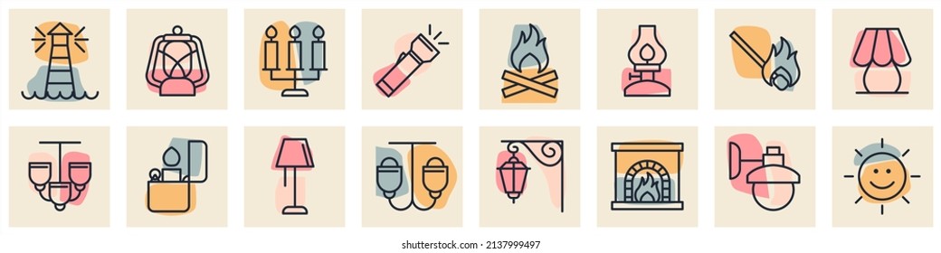 Lights, bulb, lamp set icon symbol template for graphic and web design collection logo vector illustration