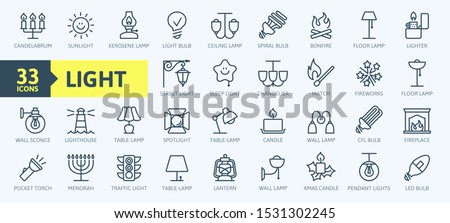 Lights, bulb, lamp web icon set - minimal thin line web icon set. Outline icons collection. Simple vector illustration