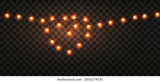 Leuchtmittel einzeln auf transparentem Hintergrund. Leuchtende Girlande aus Feenherz. Vektor Valentine Party führte Lampen Dekoration