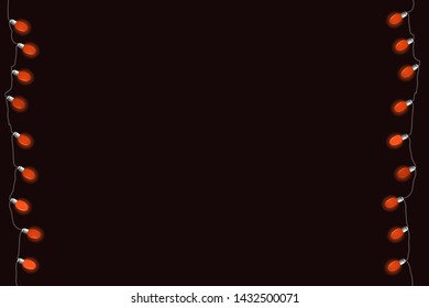 Lights bulbs on black background. Glowing red Christmas garlands string. Vector illustrayion. New Year.