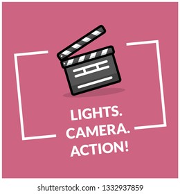 Lights Camera Action Movie Quote Poster with Clapperboard