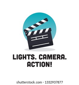 Lights Camera Action Movie Quote Poster with Clapperboard