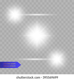  lights effect, flare, explosion and stars. Special effect isolated on transparent background