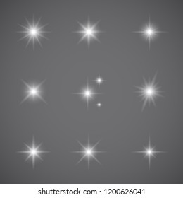 Lights effect set isolated on gray background. Collection of various sparkle effect for web site,poster and placard. For flyer,backdrop and wallpaper. Creative art concept, vector illustration