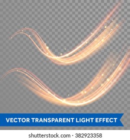 Lights Effect Vector. Line Magic Glowing Spark Swirl Trail Effect On Transparent Background. Boken Glitter Wave Line With Flying Sparkling Flash Lights.