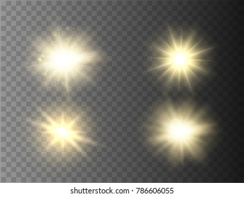 Lights effects isolated on transparent background. Sun flash with rays and spotlight. Glow light effect. Star burst with sparkles.