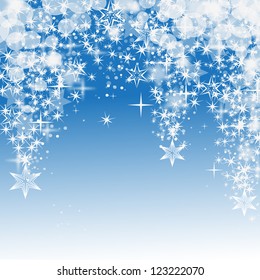 Lights and falling stars on background - Vector illustration. Light abstract Christmas background with white stars