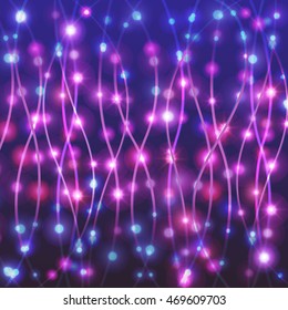 Lights festive decorations. Illustration with light garlands. Vector background.