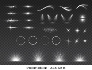 Luces de bengala, luz del flash de la estrella, rayos de sol blancos
