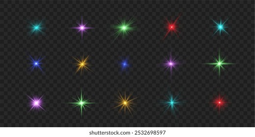 Lights flare, star flash light, colorful sun rays