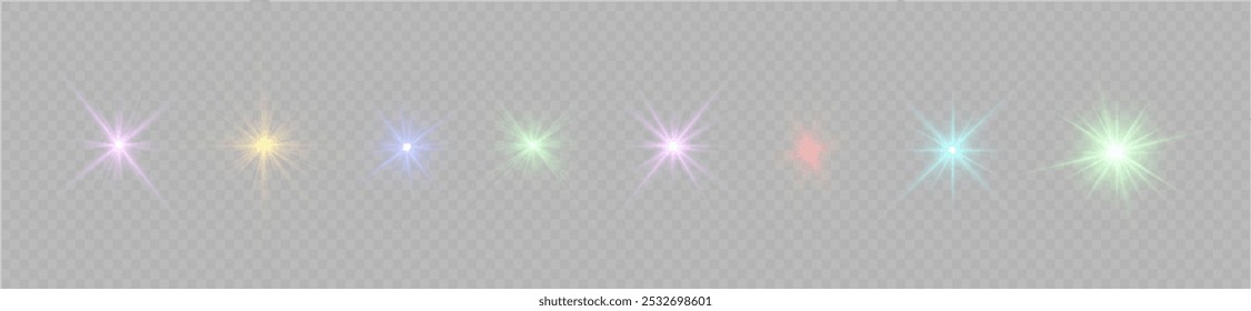 Lights flare, star flash light, colorful sun rays