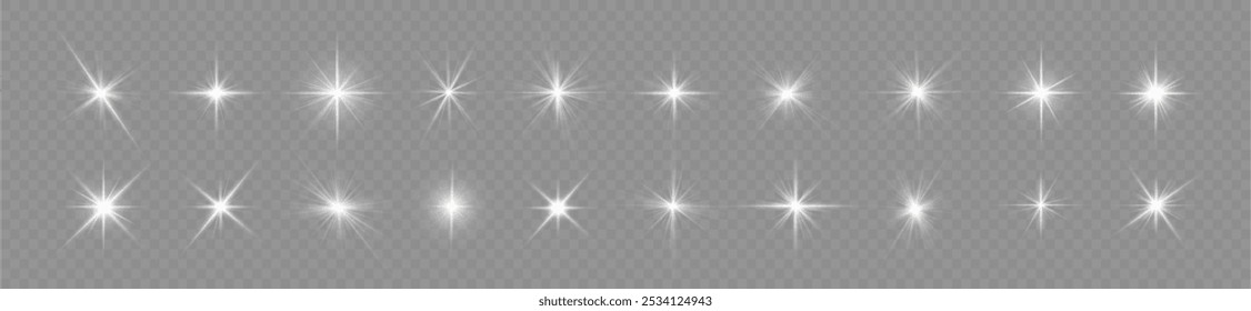 Luces de bengala, luz del flash de la estrella, rayos de sol blancos